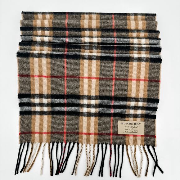 Burberry Scarf Cashmere Nova Check Black Plaid Beige Brown Winter Authentic - Picture 8 of 8
